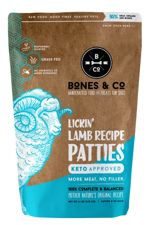 Bones & Co. Lickin' Lamb Recipe Raw Frozen Patties Dog Food