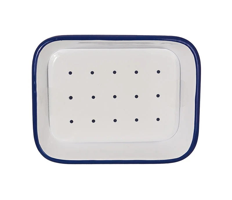 White & Blue Two Piece Soap Dish