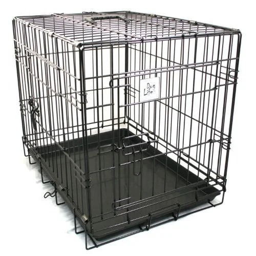 Dog Life Dog Crate Double Door Black Medium 30in