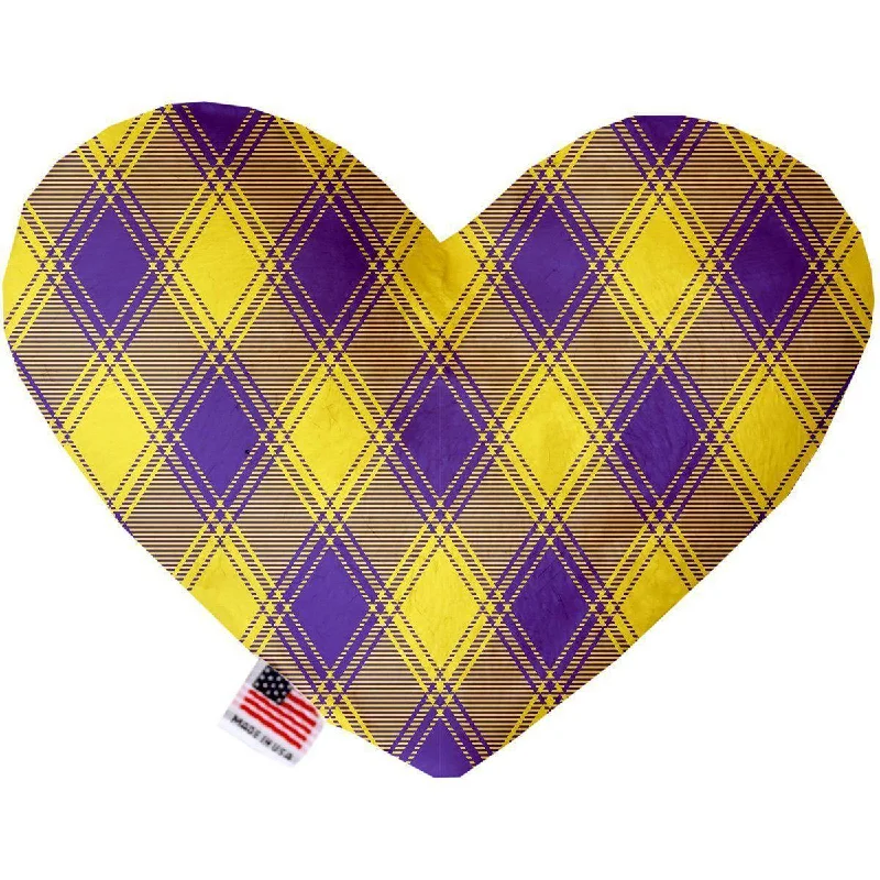 Heart Dog Toy Stuffing Free Purple and Yellow Plaid