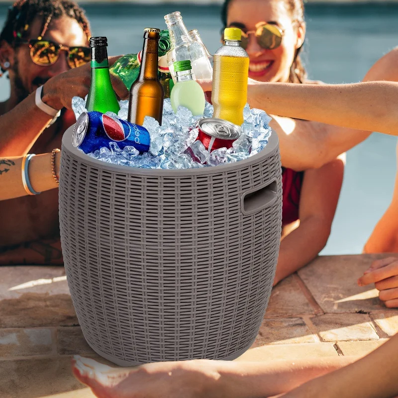 45L Outdoor Rattan-Effect Lift-Top Ice Cooler Table Grey