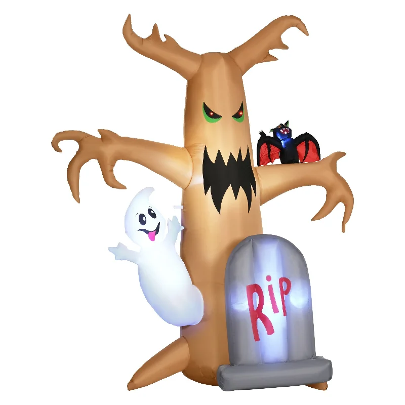 8ft Inflatable Halloween Ghost Tree with White Ghost and Tombstone