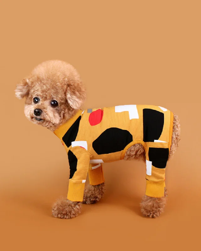 Colorful Print Dog Onesie in Mustard Yellow (FINAL SALE)