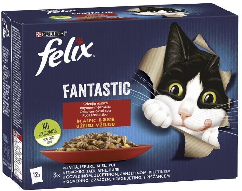 FELIX Fantastic Pachet plicuri pt pisici, cu Pui, Vită, Iepure şi Miel 12x85g