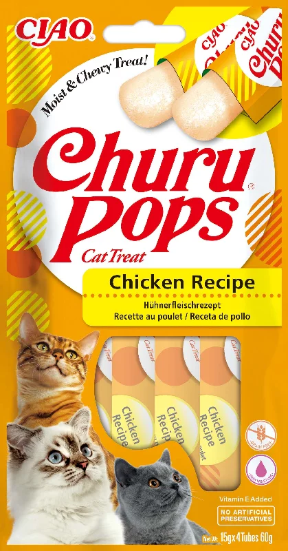 INABA CHURU Pops Recompensă pt. pisici, Baton cu Pui, Pachet cu 4 bucăţi x 15g