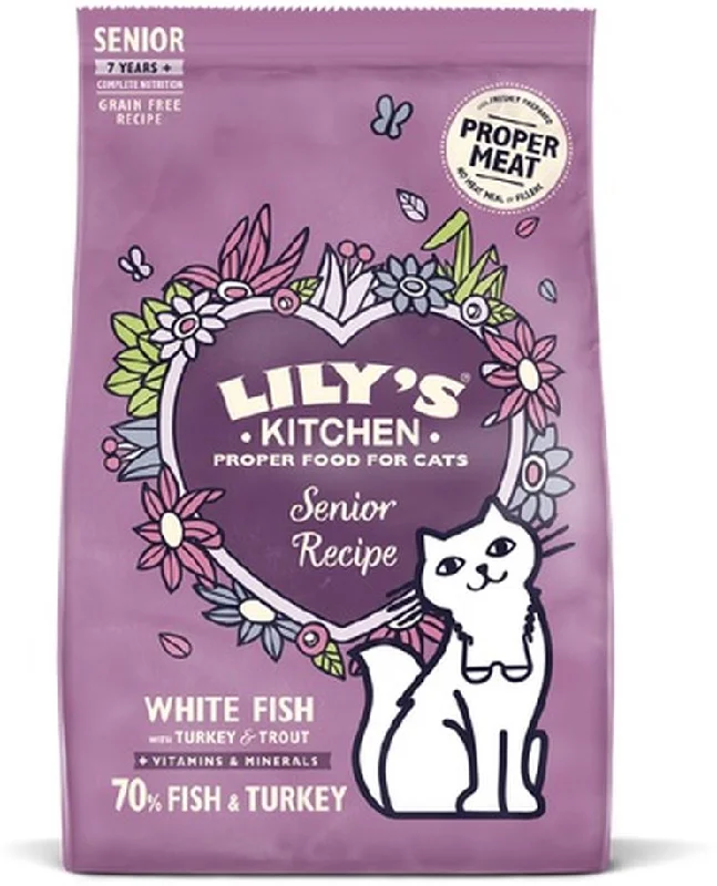 LILY'S KITCHEN Hrană uscată pentru pisici, SENIOR, cu Peşte Alb şi Curcan 800g