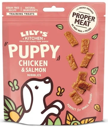 LILY'S KITCHEN Nibbles Recompensă pentru câini PUPPY, cu Pui şi Somon 70g