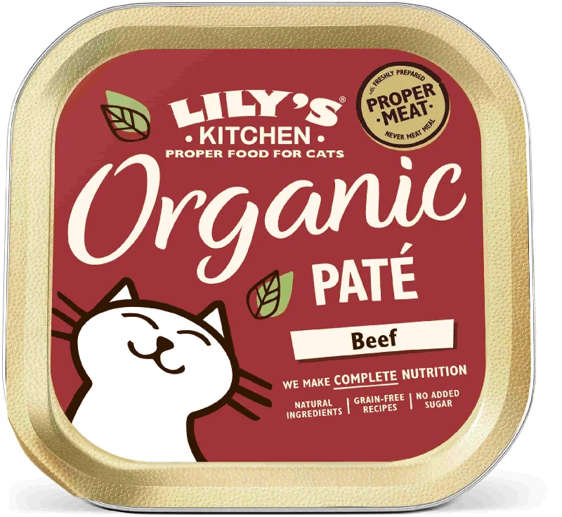 LILY'S KITCHEN Organic Pat pentru pisici, cu Vită, fără cereale 85g