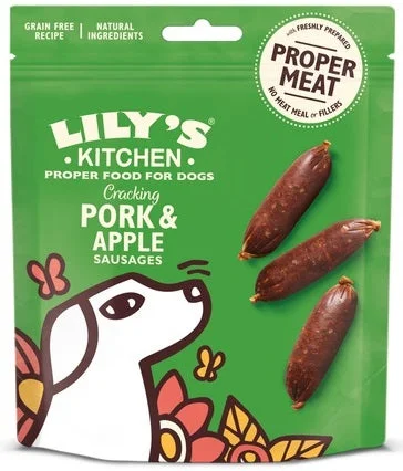 LILY'S KITCHEN Sausages Recompensă pentru câini Cracking, cu Porc şi Mere 70g