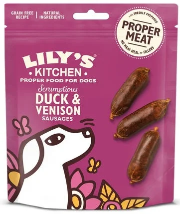 LILY'S KITCHEN Sausages Recompensă pt. câini Scrumptious, cu Raţă şi Vânat 70g