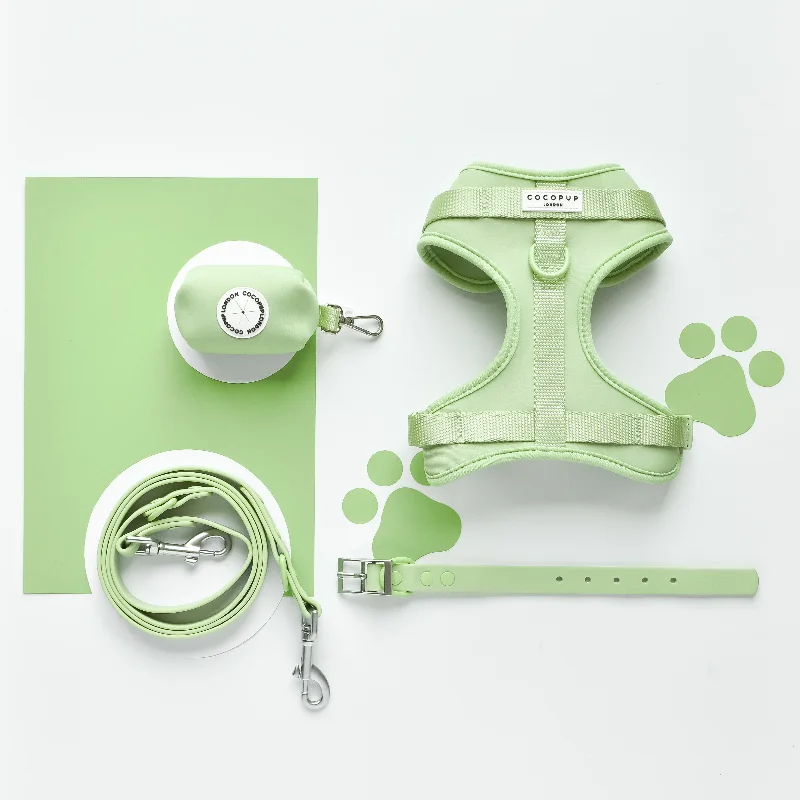 NAKD Adjustable Neck Harness, Lead, Collar & Poop Bag Holder Bundle - Matcha