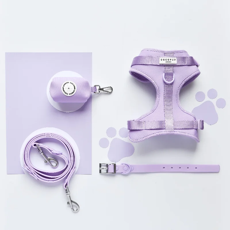 NAKD Adjustable Neck Harness, Lead, Collar & Poop Bag Holder Bundle - Parma Violets