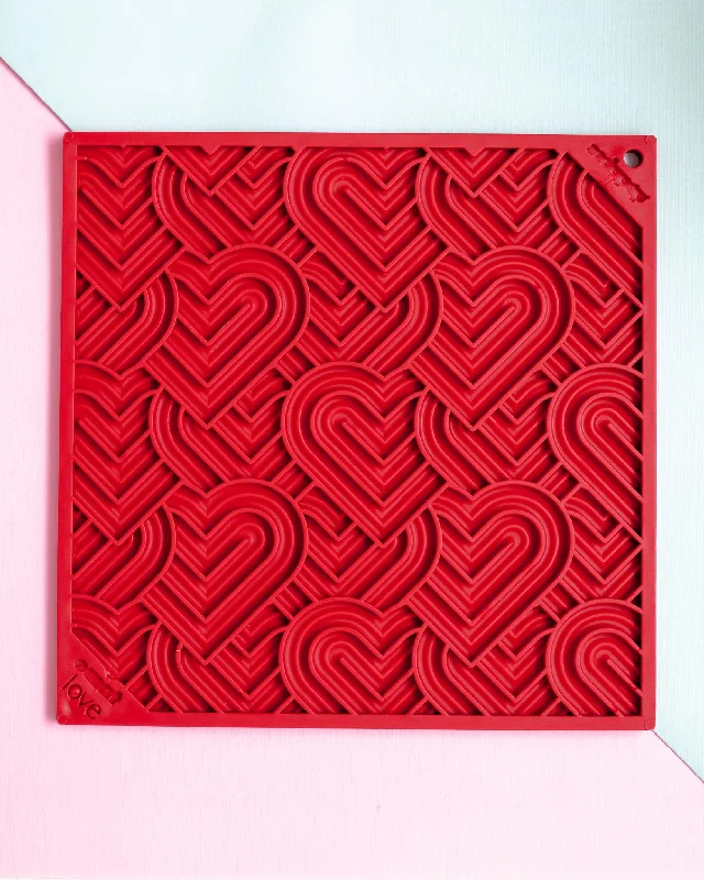 Hearts Dog Lick Mat in Red (Made in the USA)