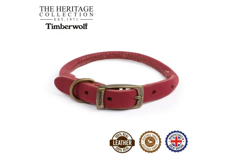 Ancol - Timberwolf Round Leather Collar - Raspberry (Pink) - 35-43cm (Size 4)